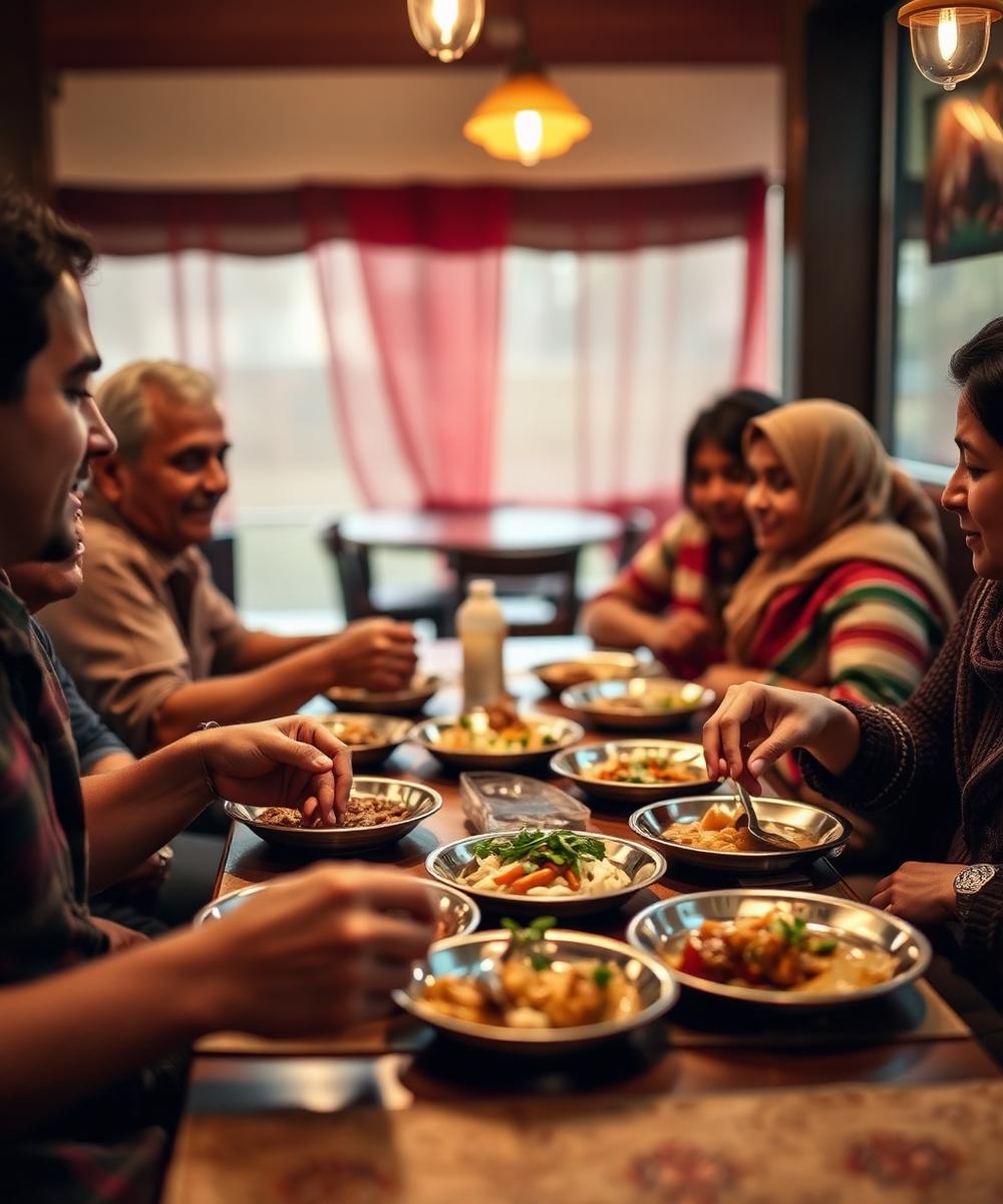 Guests sharing a Thakali khana set around a table