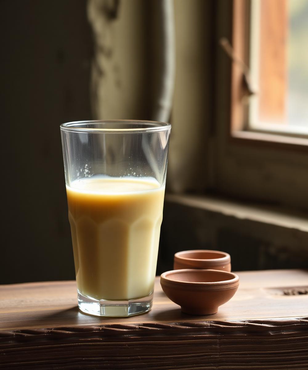 Nepali milk tea and a clay cup of tongba by a window
